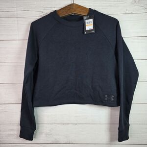 Under Armour Sweatshirt Womens Sz Small Black UA Terry Crop Crewneck Loose NWT